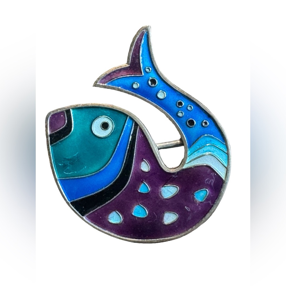 Signed David Anderson Norway Enameled Sterling Silver Vintage  Fish Brooch